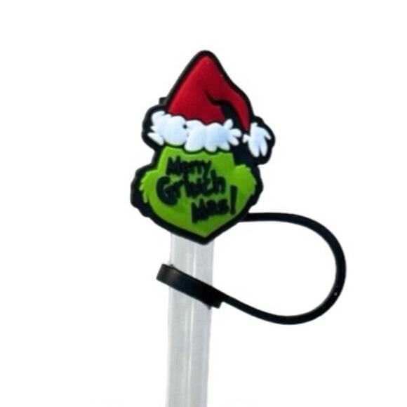 #66 Christmas Mean one Straw Topper: Silicone Straw Charm Merry Grinchmas $6 - Picture 3 of 8